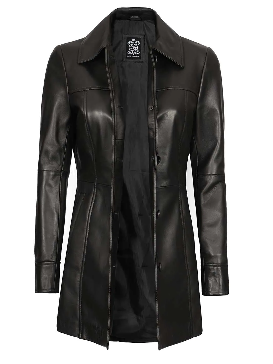 Kandis Womens Black 3 4 Length Leather Car Coat