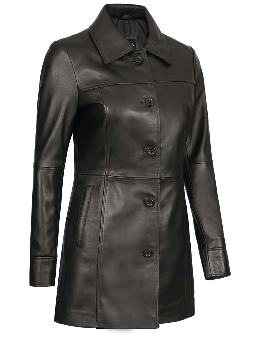 Kandis Womens Black 3 4 Length Leather Car Coat