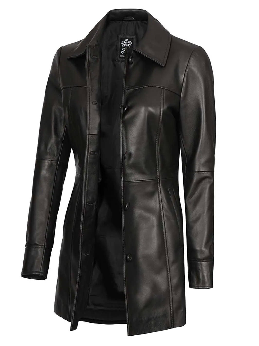 Kandis Womens Black 3 4 Length Leather Car Coat