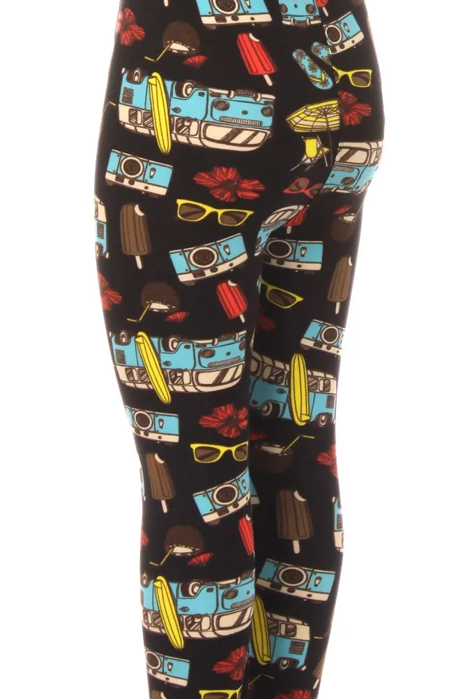 Kid's Beach Theme Mini Van Pattern Printed Leggings