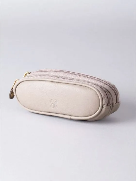 Leather Double Glasses Case in Grey