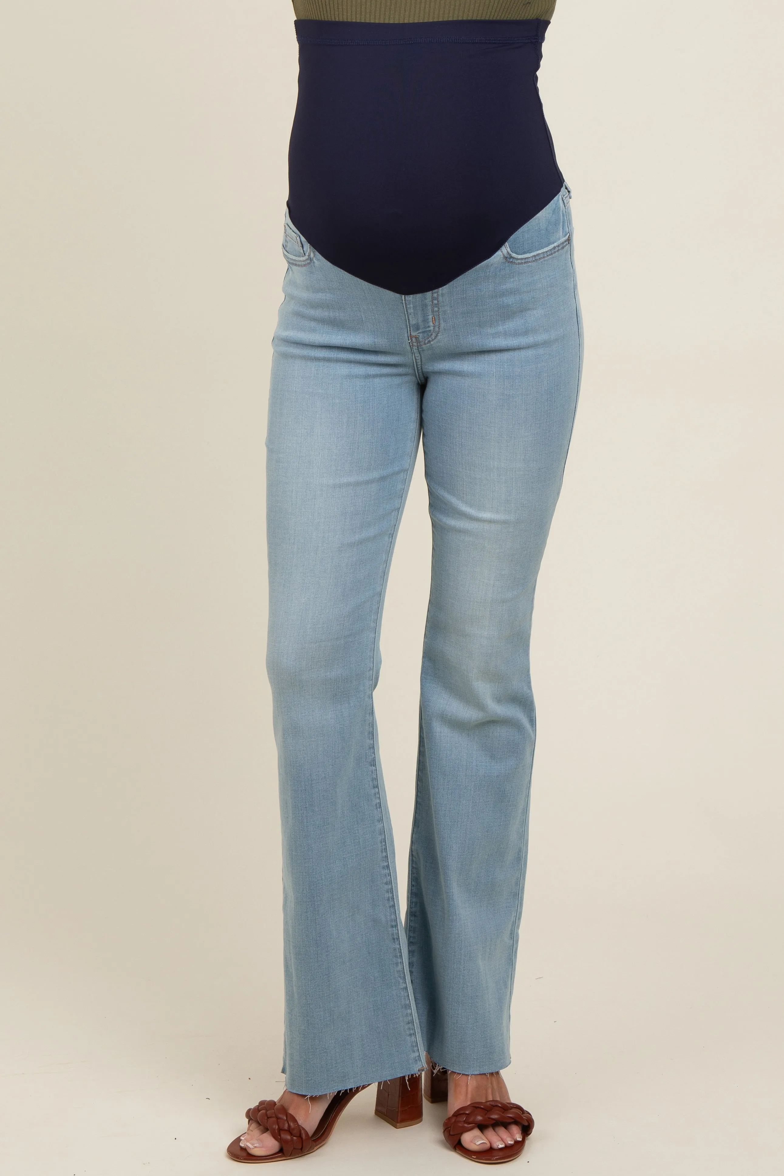 Light Blue Raw Hem Maternity Bootcut Jeans