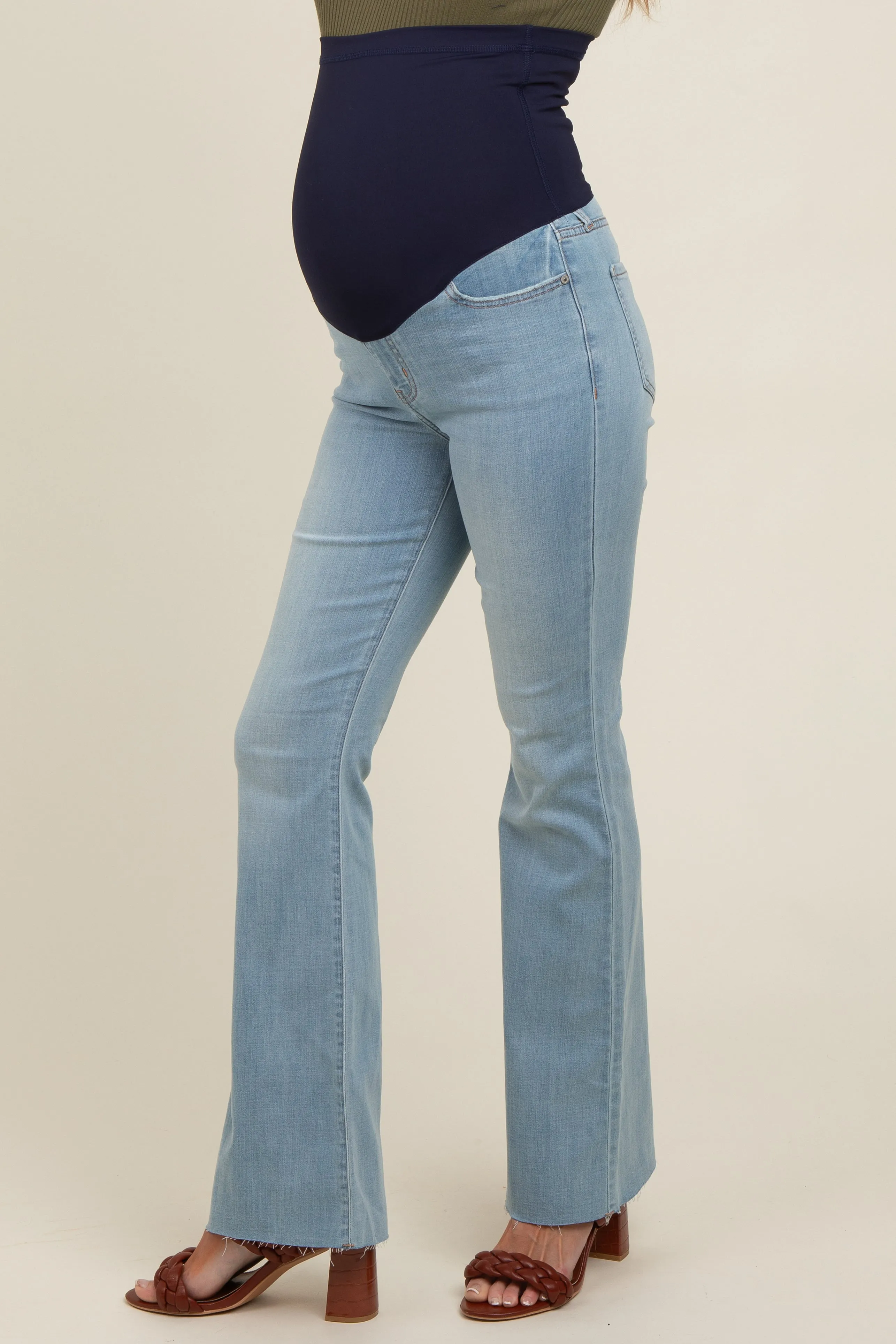 Light Blue Raw Hem Maternity Bootcut Jeans