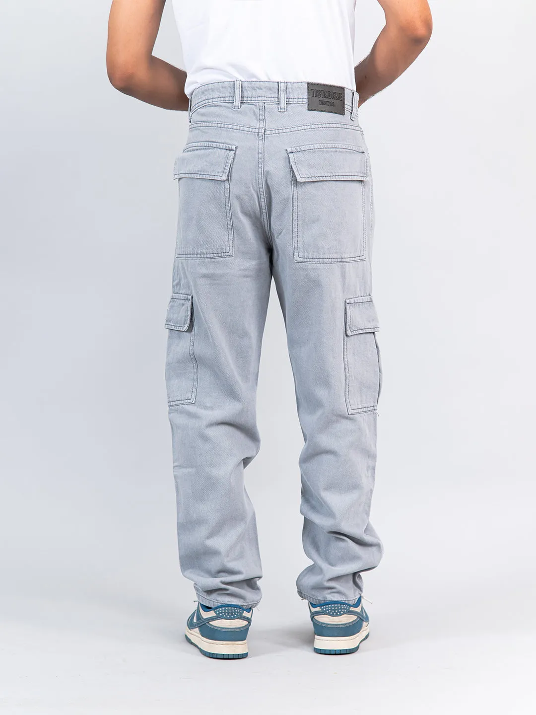 Light Grey Baggy-Fit Cargo Denim Jeans