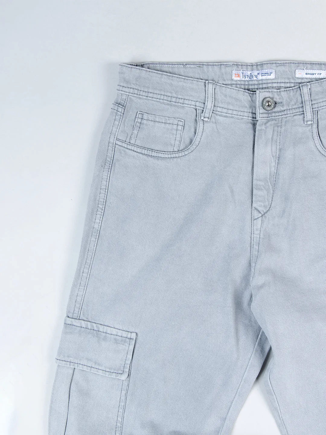 Light Grey Baggy-Fit Cargo Denim Jeans