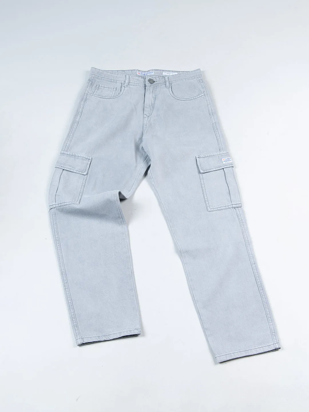 Light Grey Baggy-Fit Cargo Denim Jeans