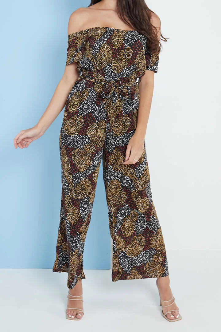 Lilura London Multi Spot Print Bardot Culotte Jumpsuit