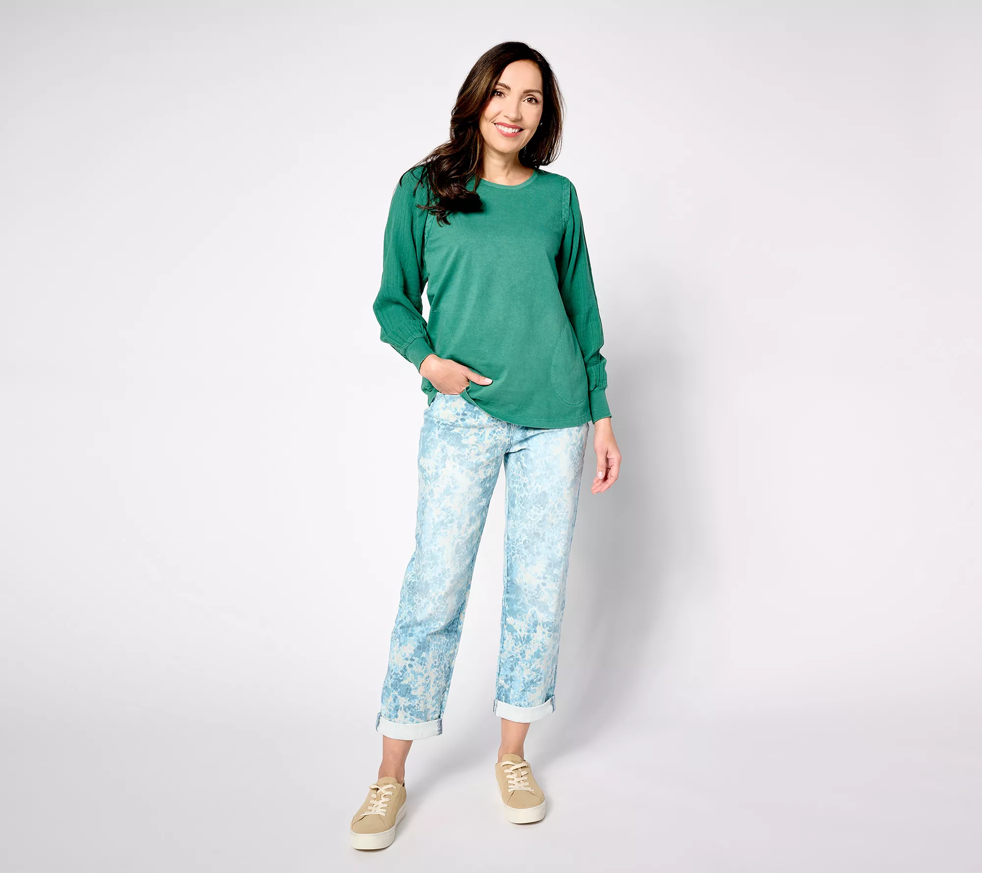 LOGO by Lori Goldstein Petite Printed Boyfriend Jeans