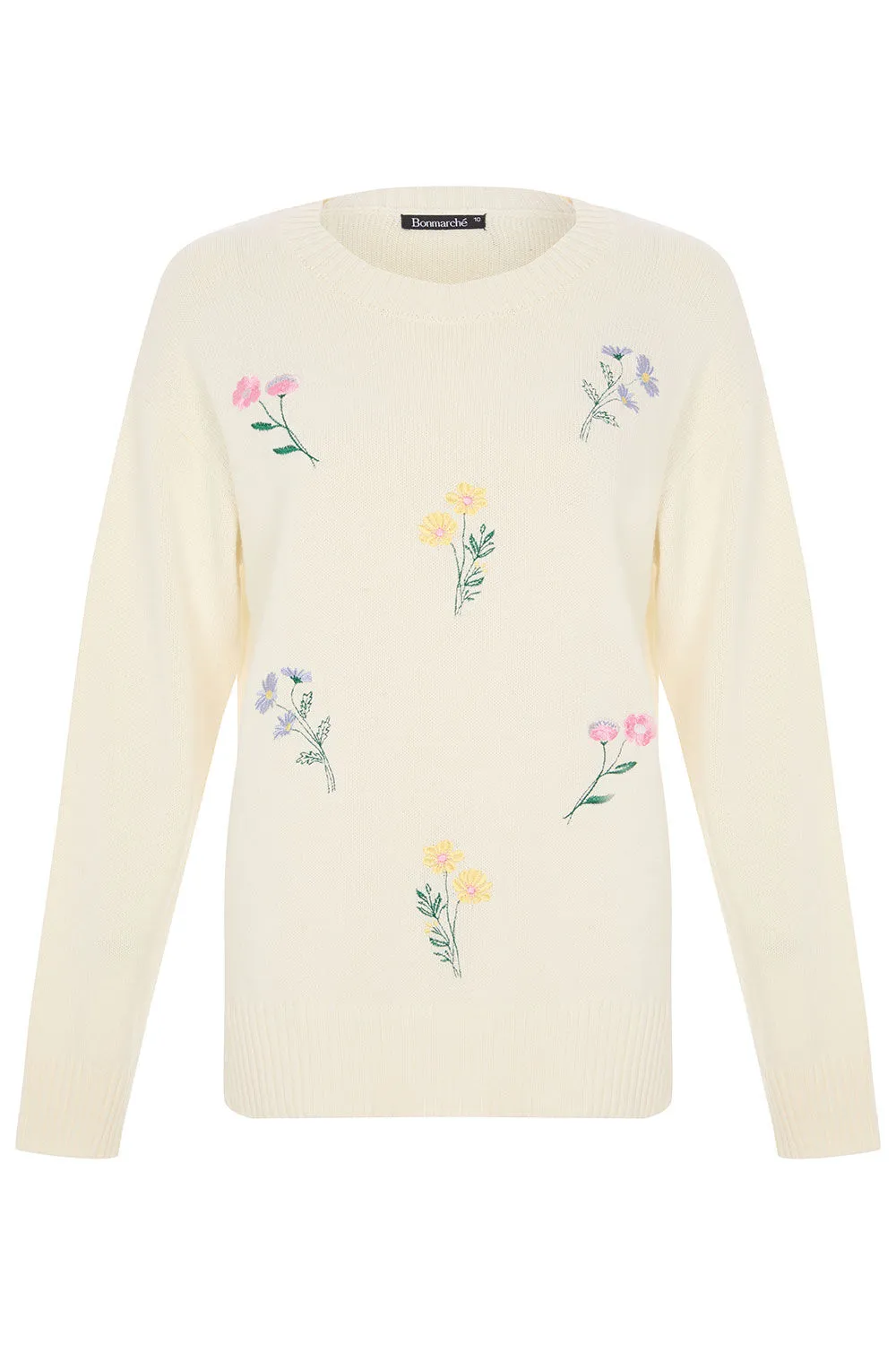 Long Sleeve Floral Embroidered Jumper