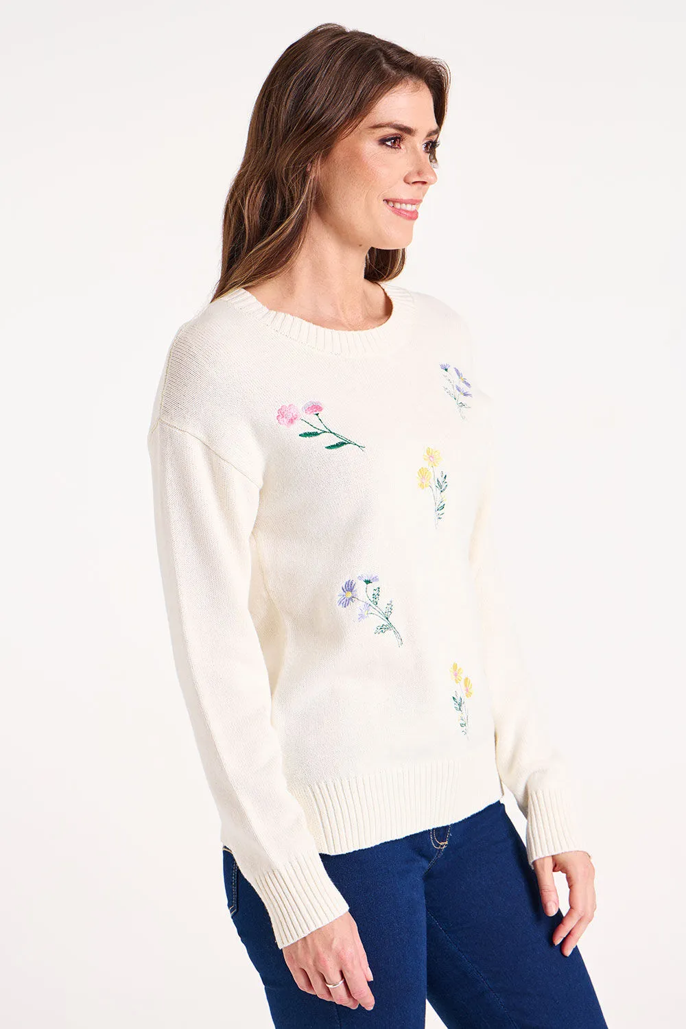 Long Sleeve Floral Embroidered Jumper