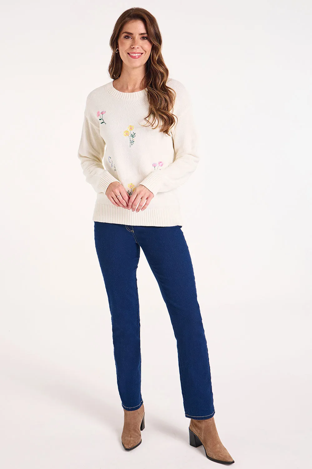 Long Sleeve Floral Embroidered Jumper