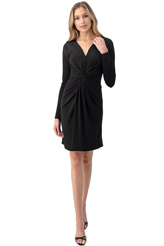 Long Sleeve Front Knot Detail Dress