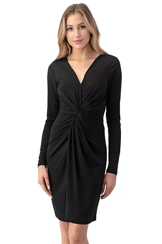 Long Sleeve Front Knot Detail Dress