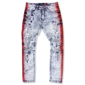 M1938 Paint Stroke Shredded Denim Jeans - Light Wash