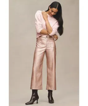 Maeve The Colette Cropped Wide-Leg Pants by Maeve: Metallic Faux-Leather Edition