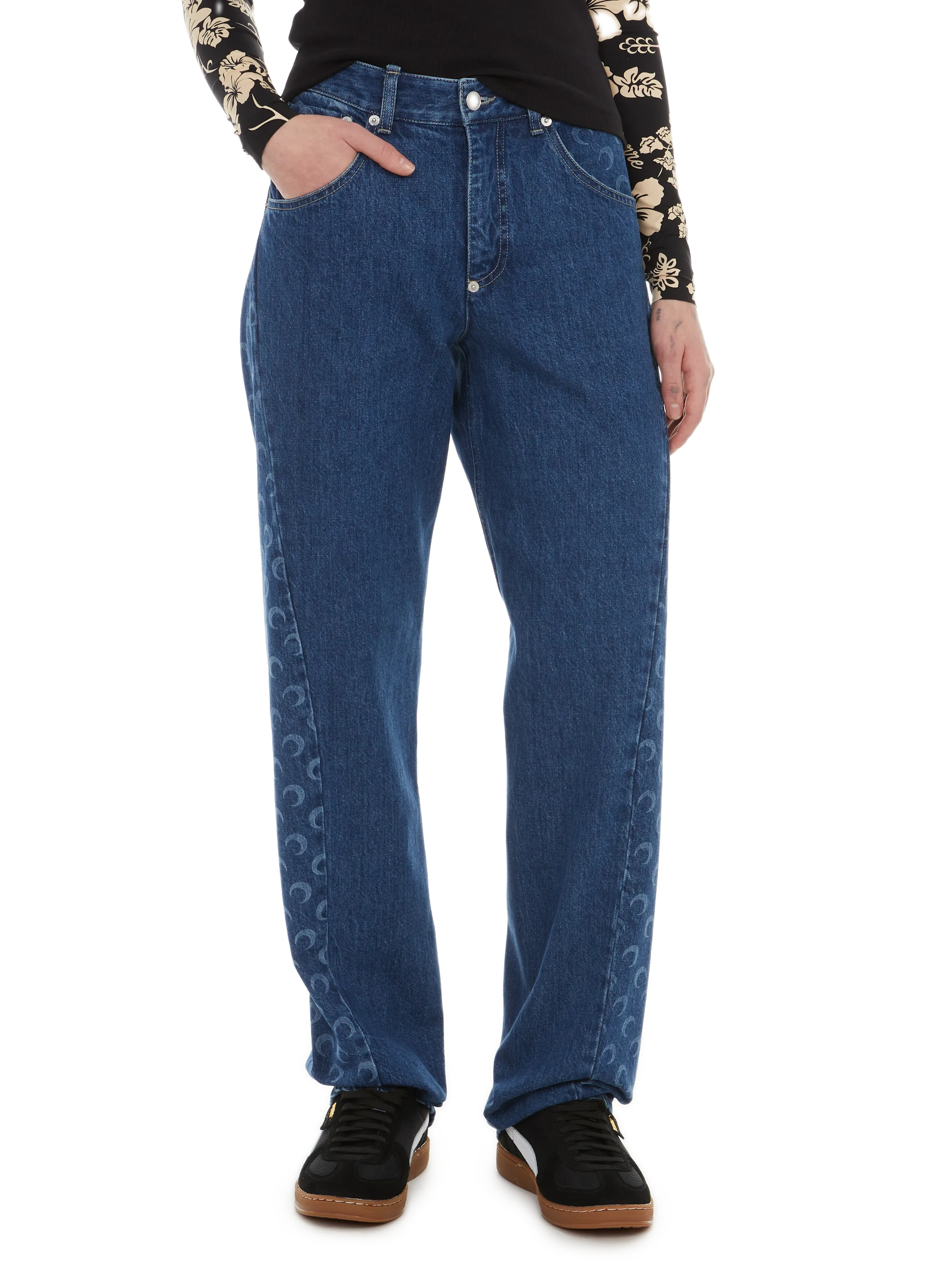 MARINE SERRE  Straight-fit jeans with print  - Blue