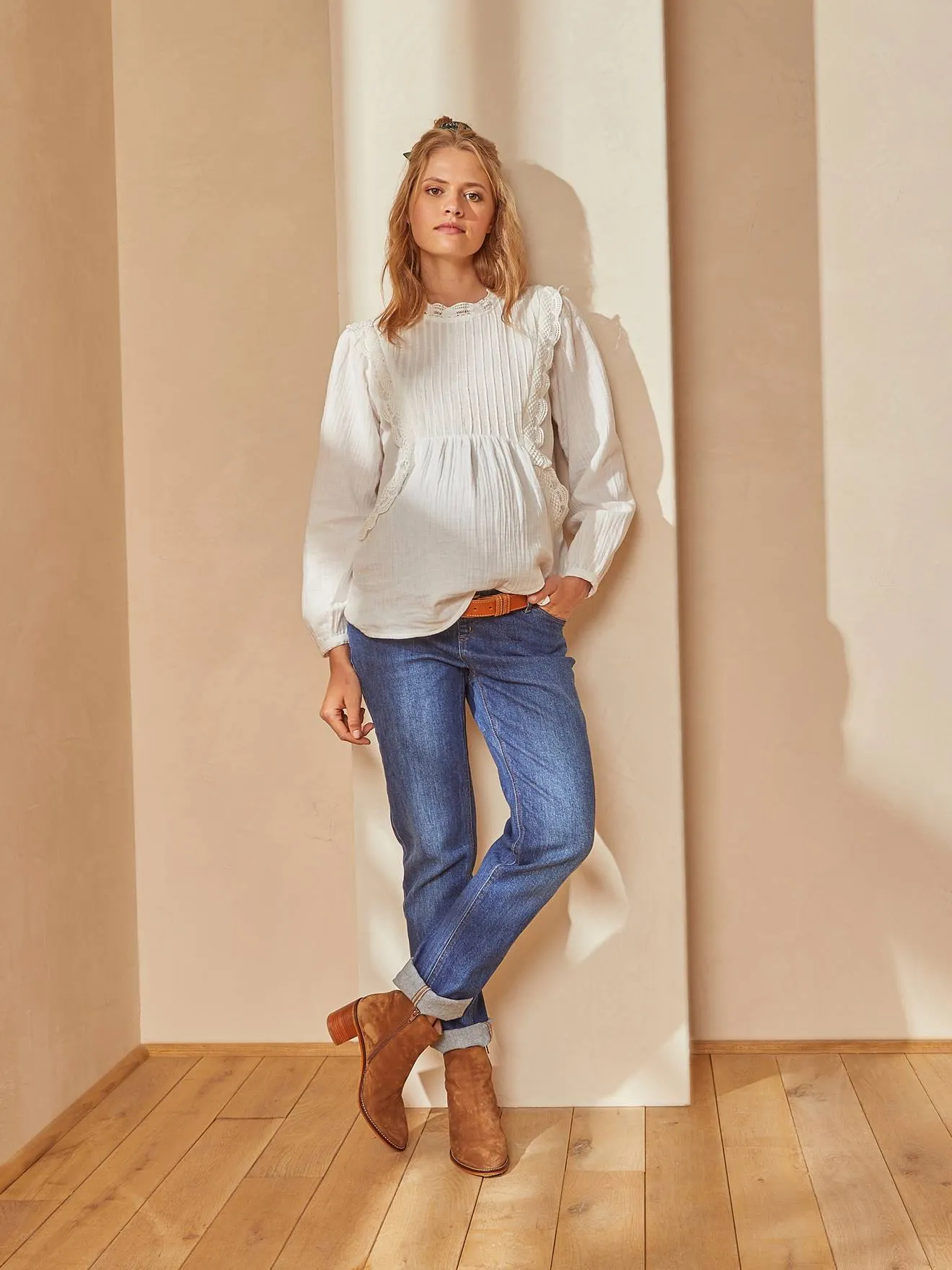 Maternity Jeans with Seamless Belly-Wrap - denim blue