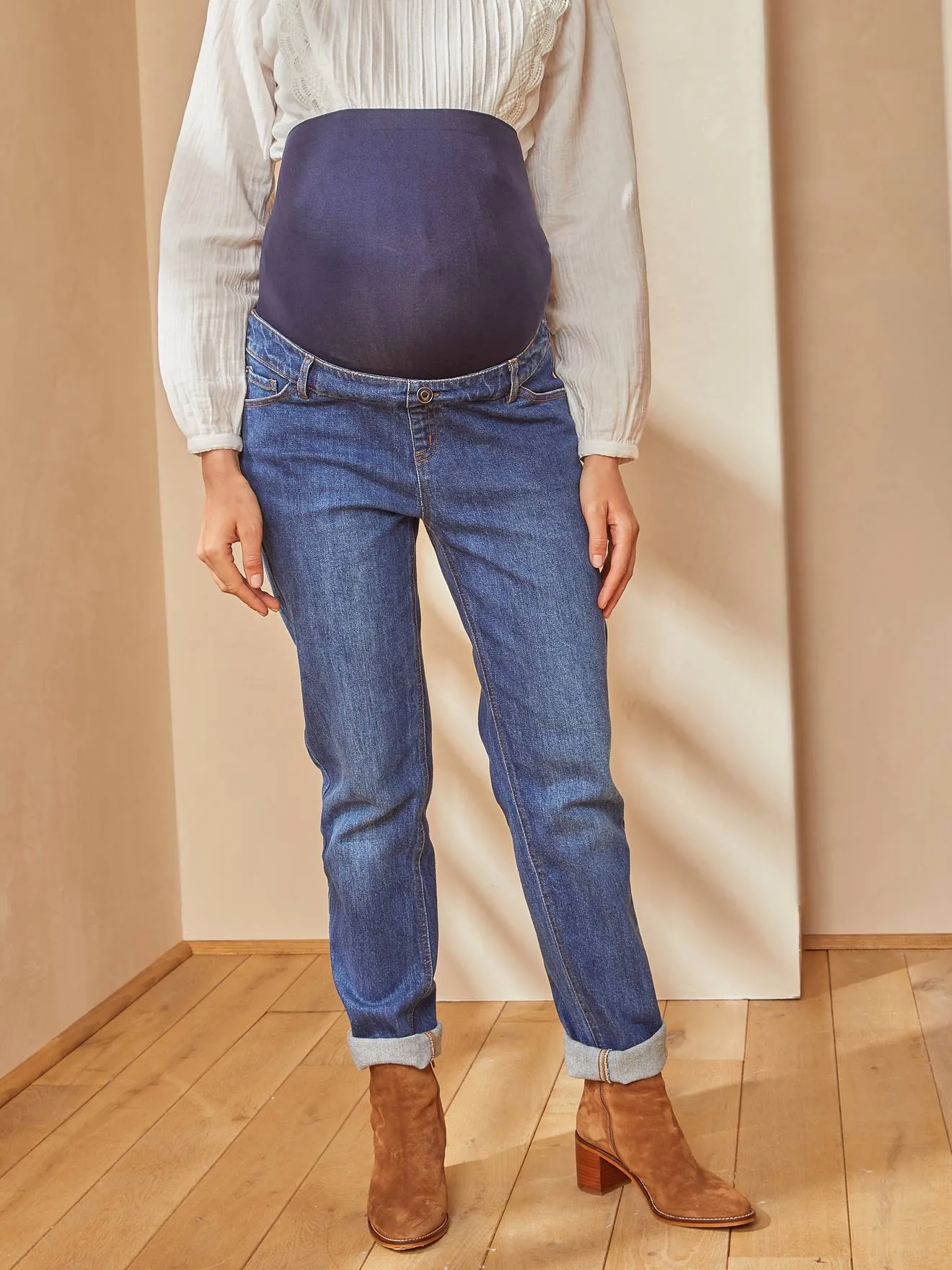 Maternity Jeans with Seamless Belly-Wrap - denim blue