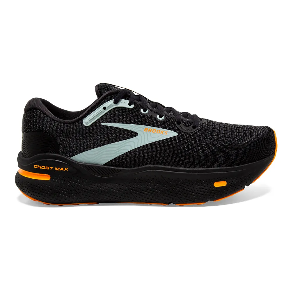 Men's Brooks Ghost Max, Black/Orange/Cloud Blue, 7.5 D Medium