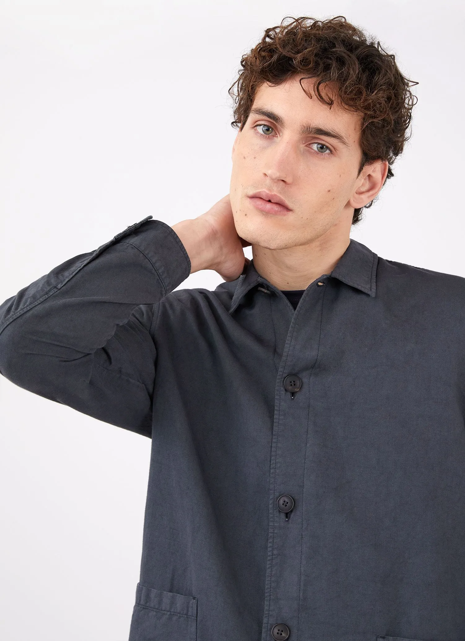 Men's Cotton Linen Twin Pocket Jacket in Charcoal