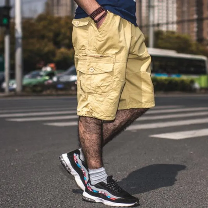 Men's Cotton Summer Casual Solid Mid waist Baggy Cargo Shorts