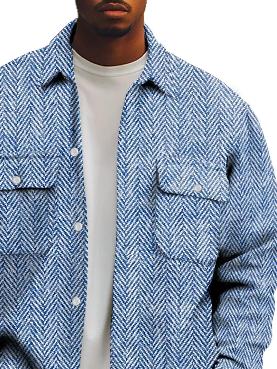 Men's Vintage Herringbone Print Shirt Jacket