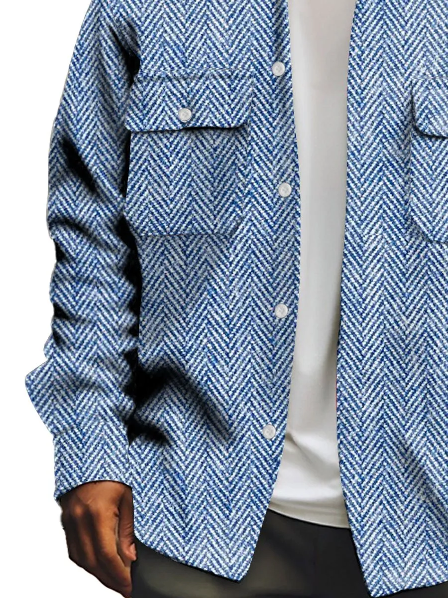 Men's Vintage Herringbone Print Shirt Jacket