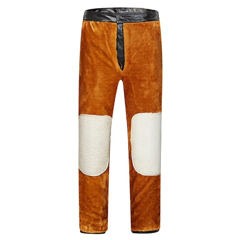 Men's Winter Warm Locomotive Synthetic Leather Casual Brushed Trousers