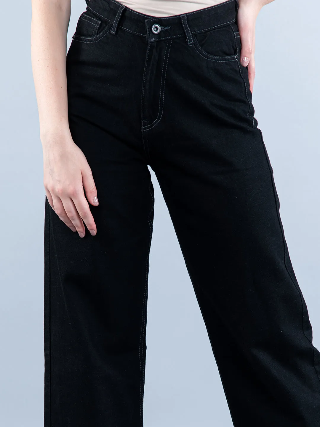 Midnight Jet Black Straight Flared-fit Jeans For Women