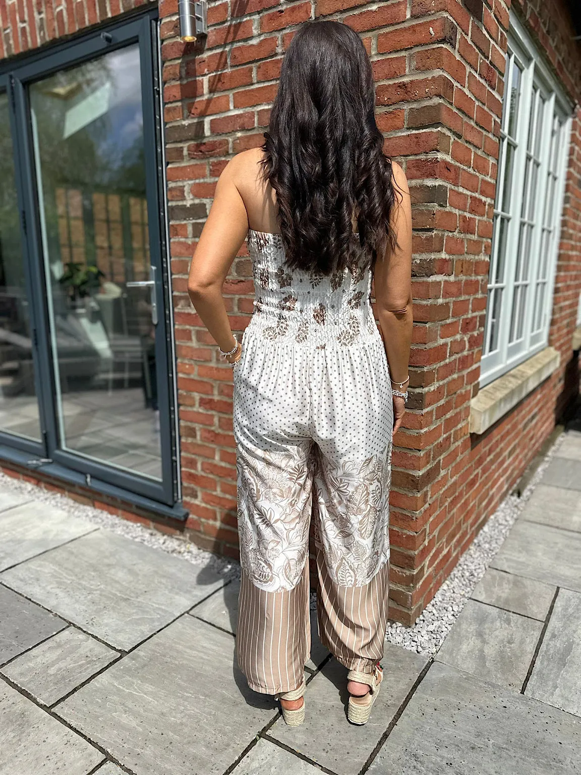 Mocha Multi Patterned Panel Jumpsuit