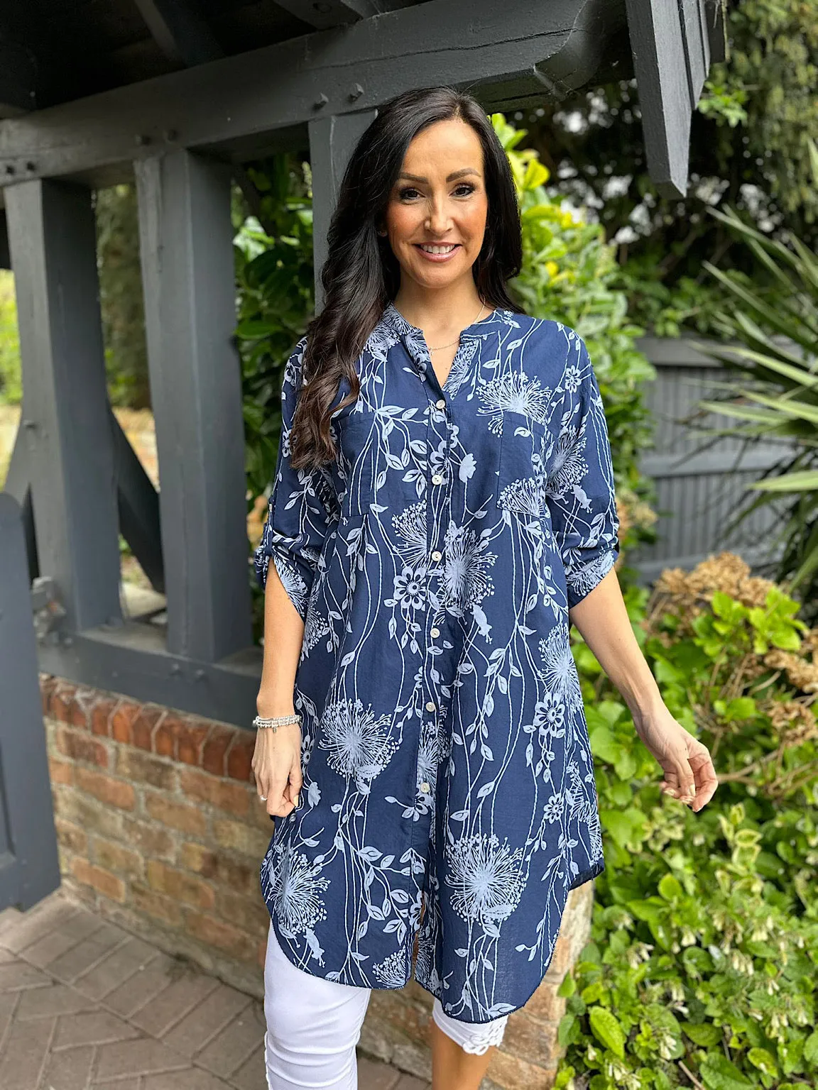 Navy Dandelion Print Shirt Tunic Delilah