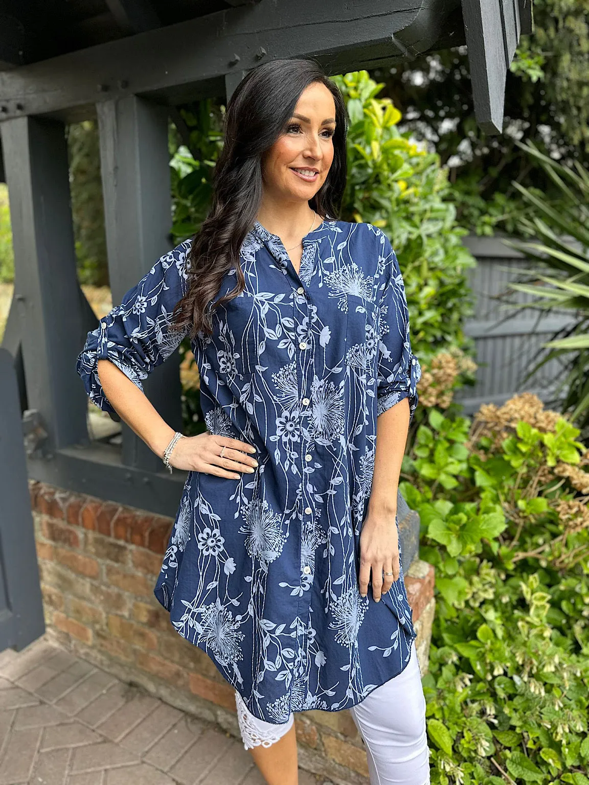 Navy Dandelion Print Shirt Tunic Delilah