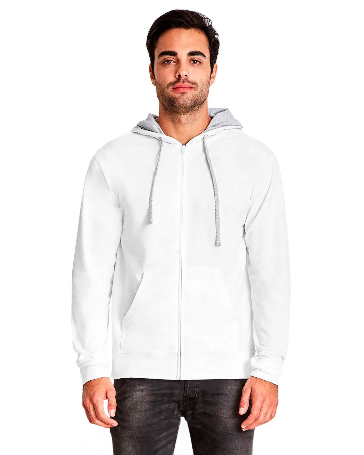 Next Level French Terry Zip Hoody 9601 White/ Heather Gray