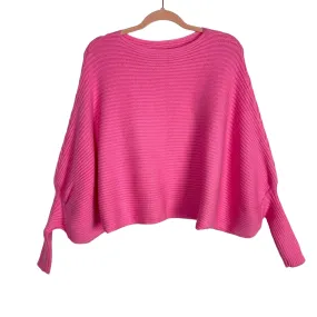 No Brand Pink Ribbed Boat Neck Dolman Sleeve Cropped Sweater- Size S