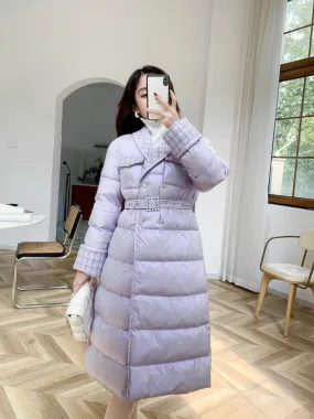 Nori gentle style French retro small fragrance style down cotton coat for women winter French plaid splicing mid-length cotton c