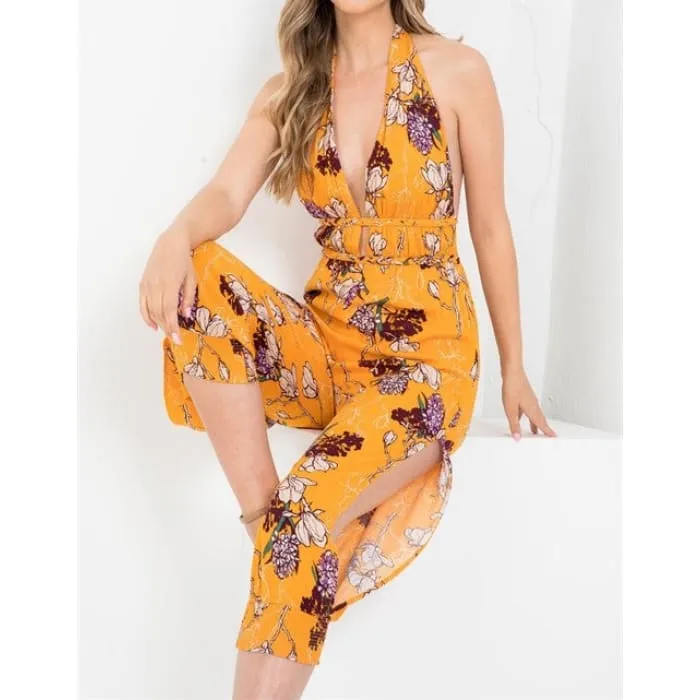 Orange Floral Jumpsuit