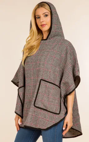 PA4225 Glen Check Poncho w/Pocket & Hood