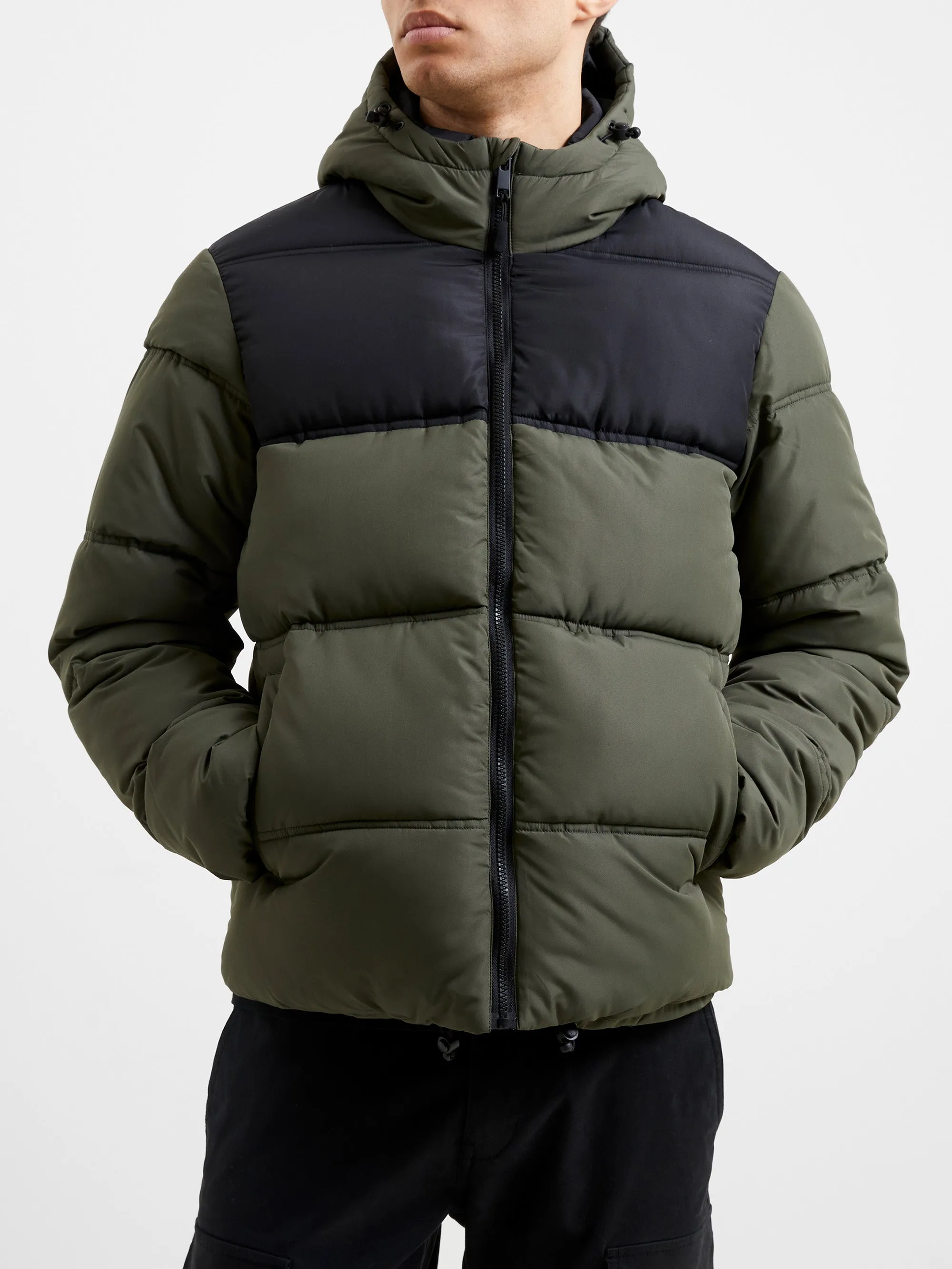 Padded Panel Hooded Mid Length Coat