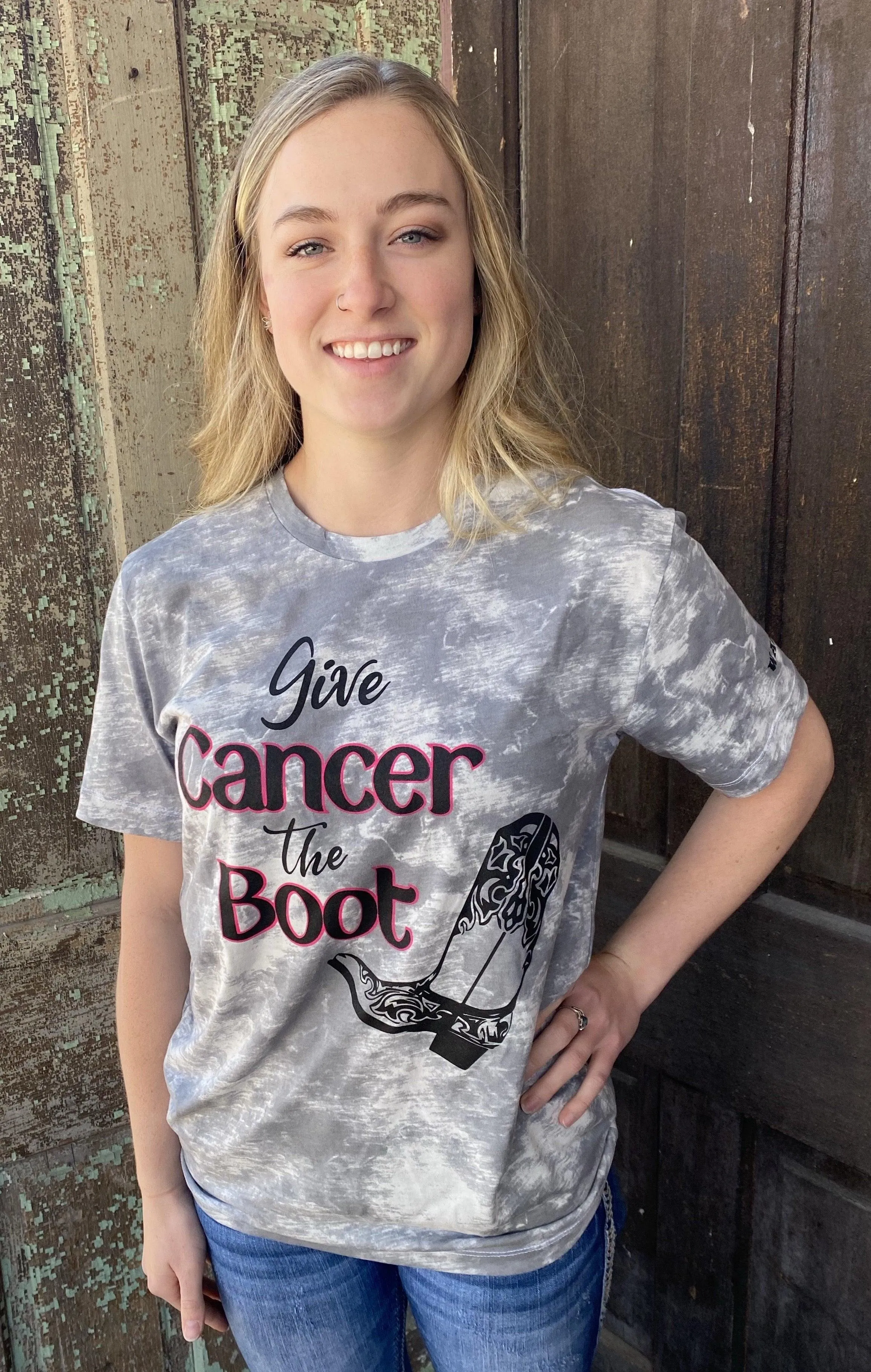 Painted Cowgirl's Give Cancer the Boot Unisex Tee T-Shirt PCBC