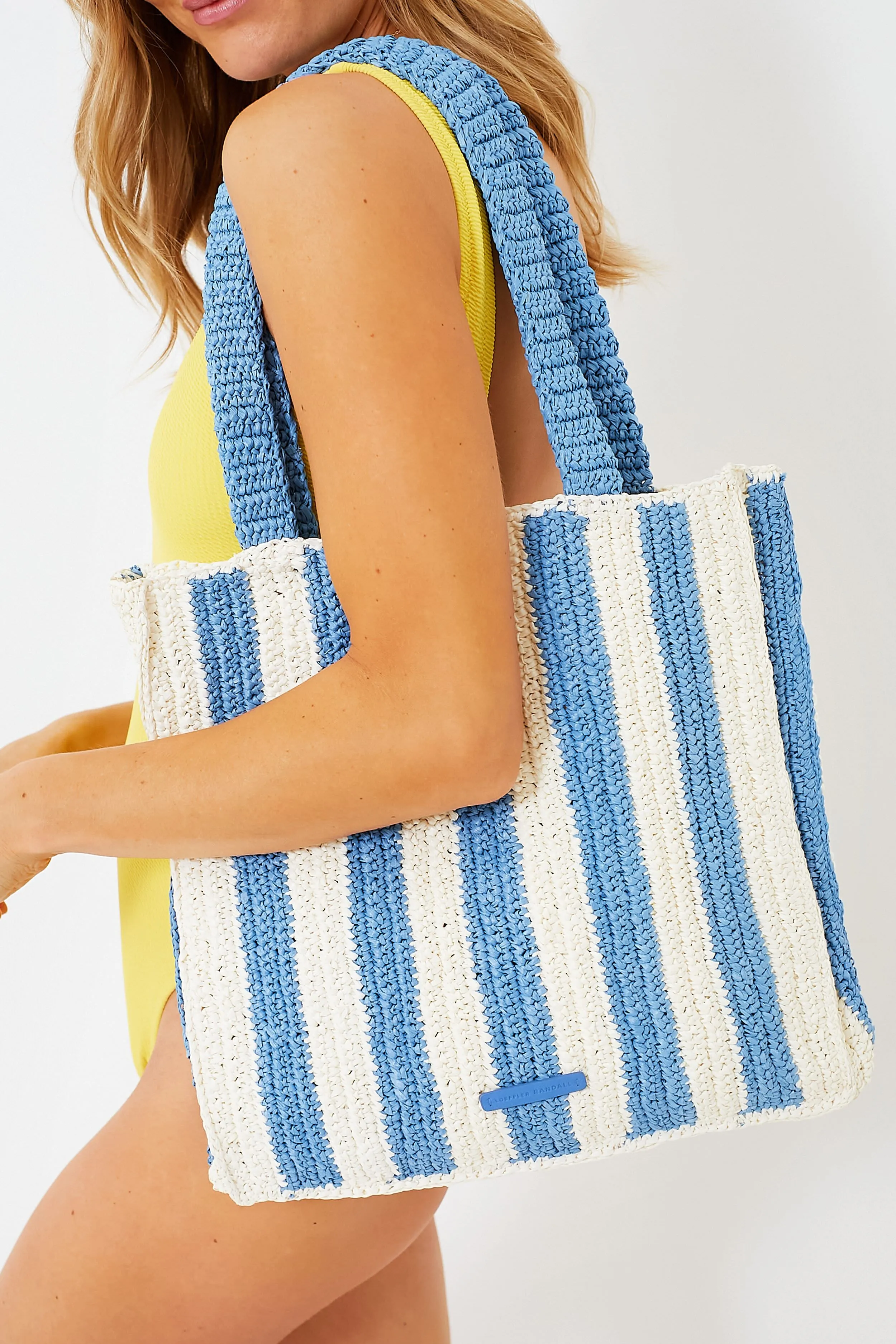 Powder Blue White Stripe Crochet Orion Bag