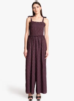 Printed Jumpsuit With Tie-Up And Smocking