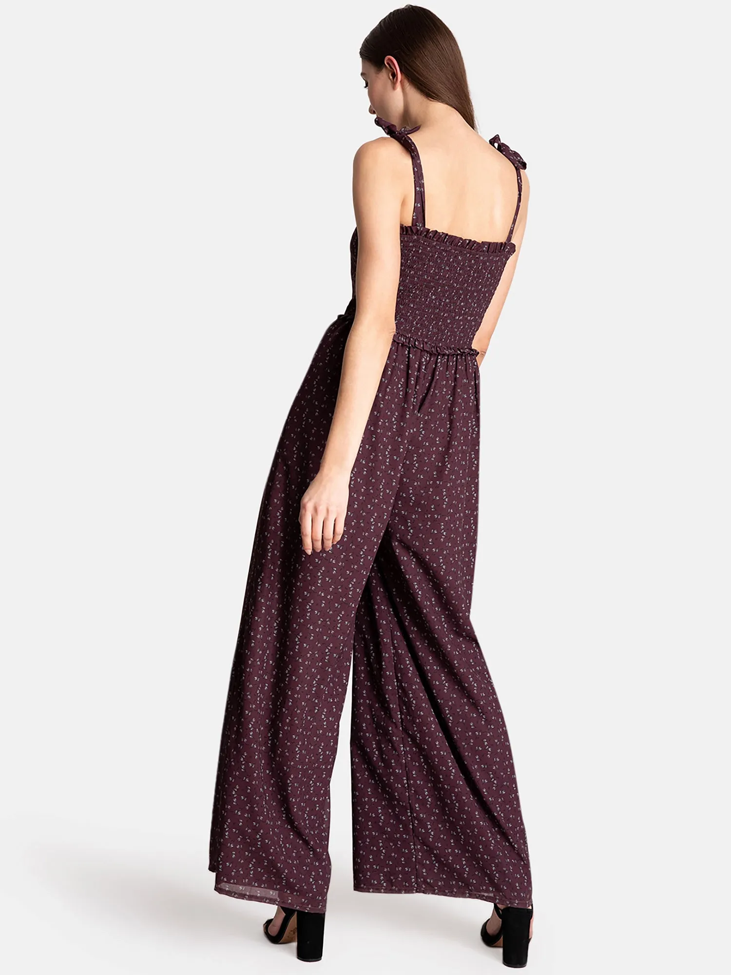 Printed Jumpsuit With Tie-Up And Smocking