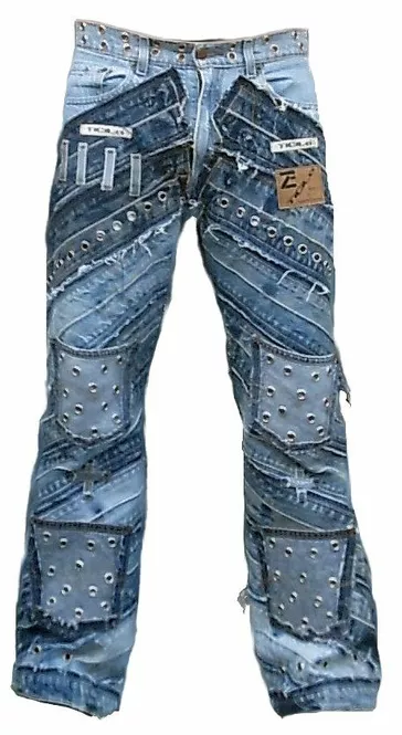 Punk Hardcore Unique Handmade Denim Rivets Jeans Pant