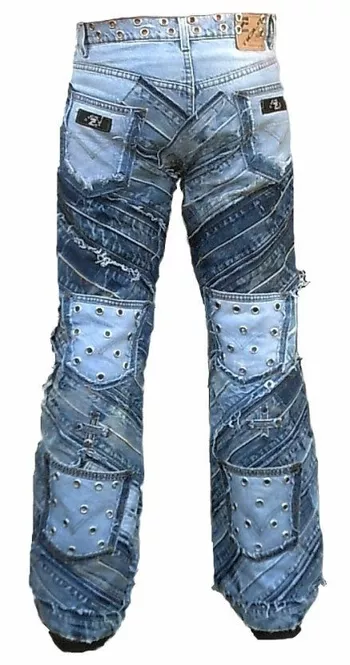 Punk Hardcore Unique Handmade Denim Rivets Jeans Pant