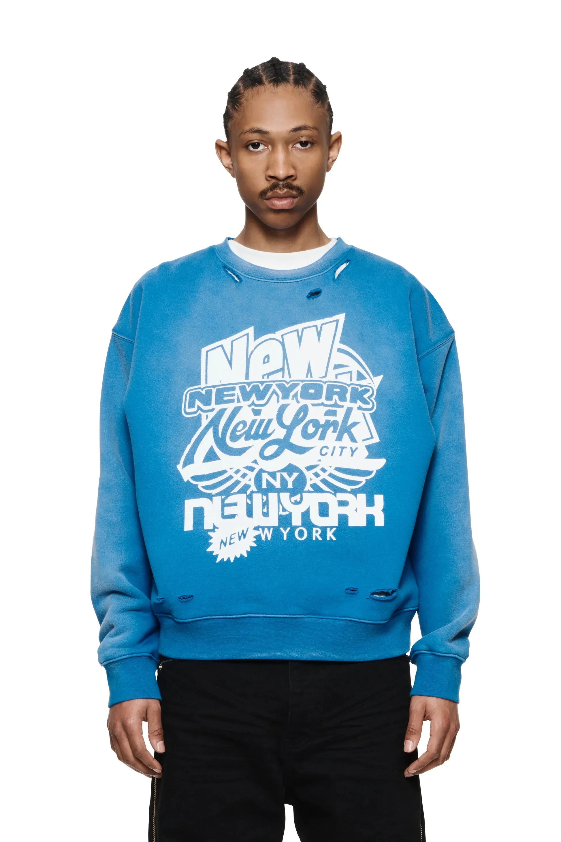 Purple Brand Oversized Crewneck- NYC STACK BLUE