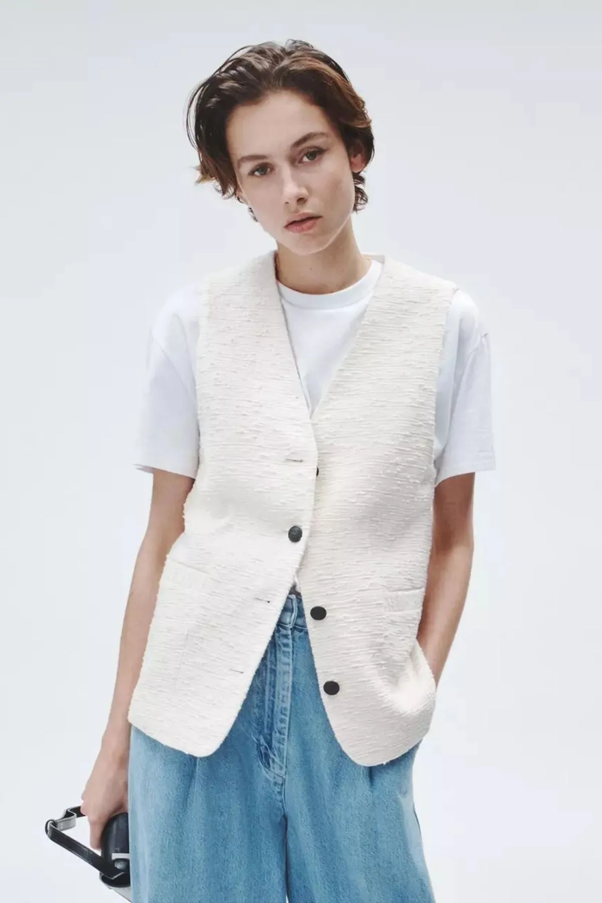 Rag & Bone Charlotte Italian Tweed Vest - Ivory