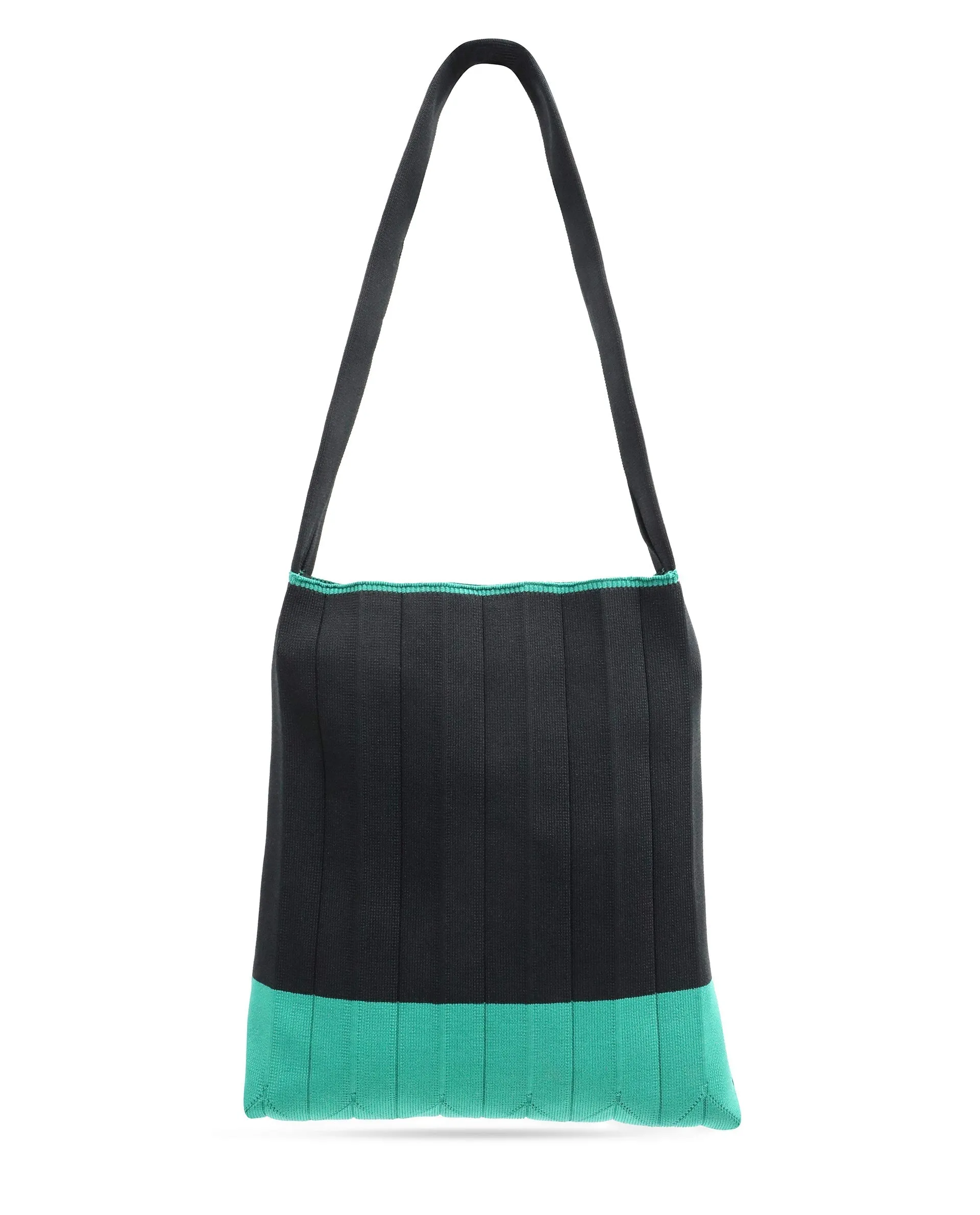 Rareism Articale Women Flounce Black Fabric Polyester Fabric Colorblock Knitted Tote Bag