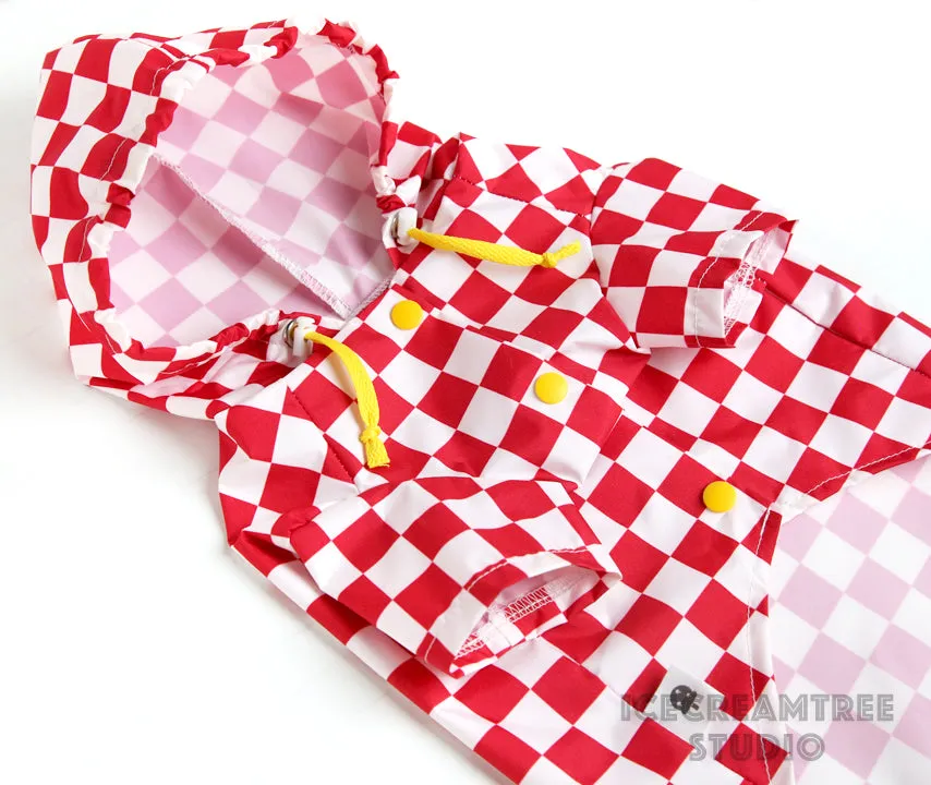 Red Checker Raincoat - Pet Rain Jacket