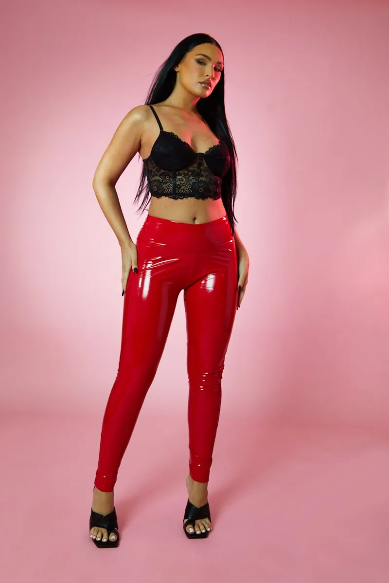 Red Shiny Vinyl Pu Leggings - Kalai