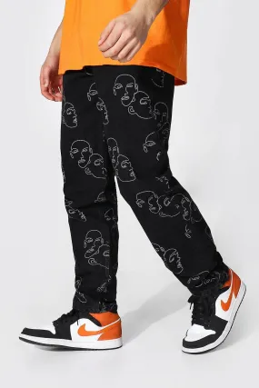 Relaxed Fit All Over Print Face Print Jeans